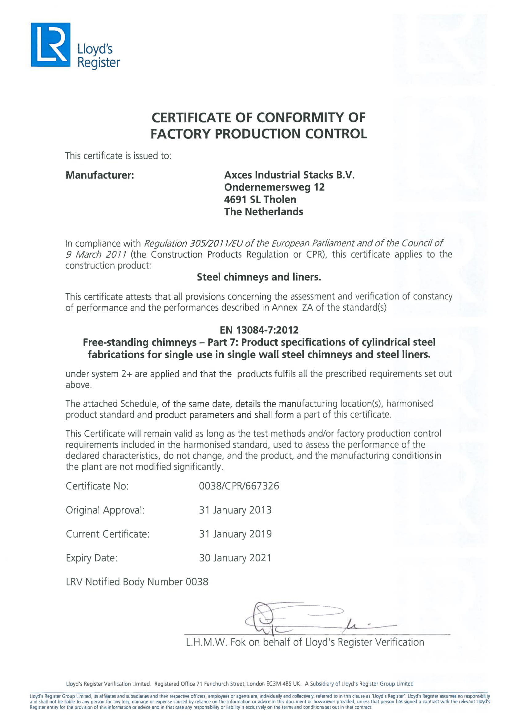 Certificate of Conformity of Factory Production Control